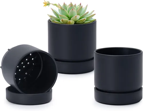 Vista 12 de Phoenix Vine 4 Inch Planter Pot with Drainage Hole & Saucer, Deep Water Catch Tray, Straight Cylindrical Round Pot for Plants, Olive, Pack of 1