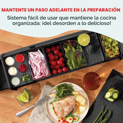 Vista 3 de Prepdeck Estación de almacenamiento y preparación de recetas Gen 2, 8 herramientas esenciales + tabla de cortar de lujo, 14 recipientes de plástico