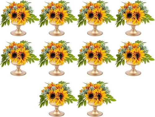 Vista 16 de Juego de 10 portavelas de metal dorado de 10.2 pulgadas de alto, florero, arreglo floral, candelabro, candelabro, portavelas para bodas, fiestas