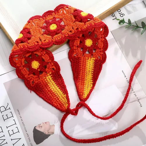 Vista 4 de CHLINS Diademas elásticas de ganchillo hechas a mano con margaritas florales – 3 unidades de diademas de punto bohemio para mujeres y niñas