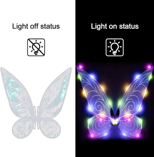 Vista 2 de quescu Alas de hadas iluminadas para adultos, alas de mariposa LED para niñas y mujeres, disfraz de Halloween, regalos para niños
