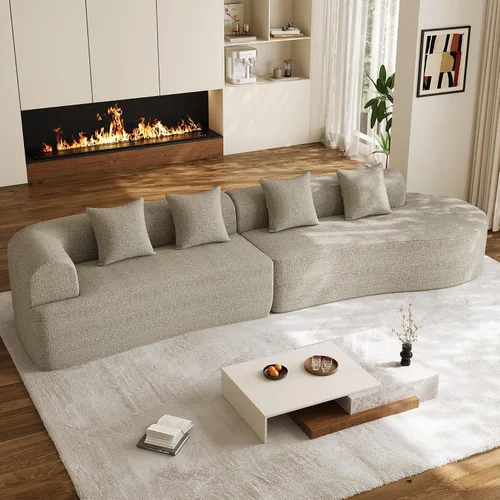 Vista 31 de Sofá seccional de gran tamaño de 147" para sala de estar, sofá moderno de lujo de chenilla suave de 4 plazas extra profundo y ancho con asiento