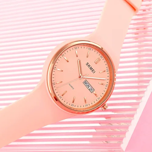 Vista 3 de PASOY Reloj de moda simple para mujer, de silicona oro rosa, esfera grande, deportes al aire libre para mujer, reloj analógico de mujer
