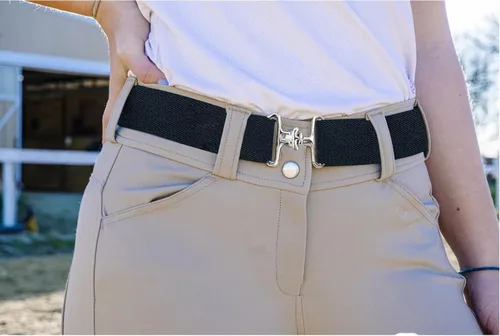 Vista 2 de Cinturón ecuestre elástico de 1.5 pulgadas, cinturón elástico para montar a caballo con hebilla Surcingle Cinturón de caballos con correa de cuero