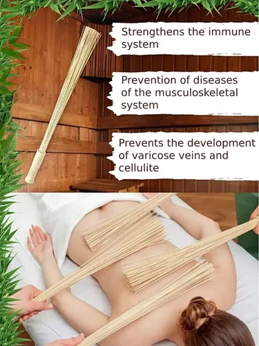 Vista 3 de Masaje de bambú escoba para sauna y banya - Masajeador relajante para celulitis - Herramientas de masaje asiáticas para spa