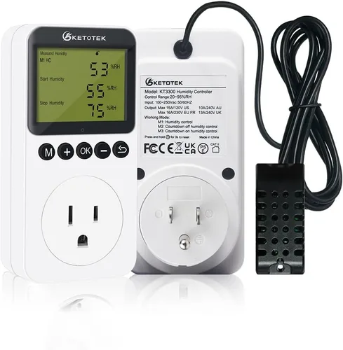 Vista 8 de KETOTEK Enchufe de salida digital de controlador de humedad con sonda de sensor, enchufe controlador de humidistato de 120 V para invernadero