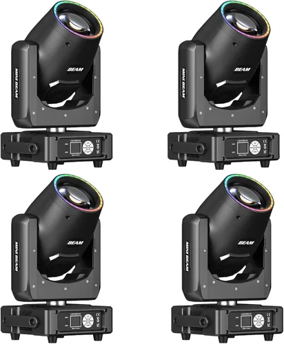 Vista 12 de 350W 7R Luz de haz con cabeza móvil y tira LED RGB, control DMX512, sonido activado, efecto de prisma, niebla, arcoíris, 48 prismas y 14 gobos, 14