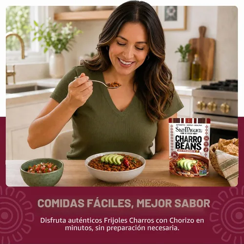 Vista 9 de Frijoles Charro para microondas San Miguel con chorizo, 1.09 oz de proteína
