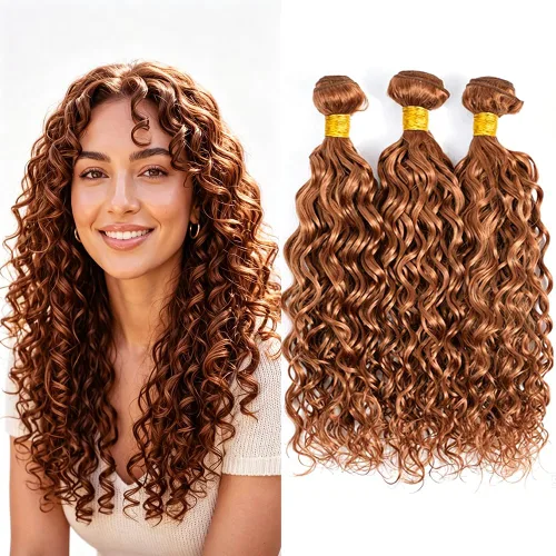 Vista 241 de P4613 Cabello humano rizado onda profunda marrón y paquetes mixtos 8 10 12 P4613 Ombre Marrón-Rubio-DP