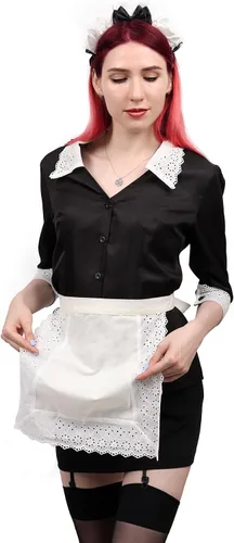 Vista 2 de FURPHI Disfraz de sirvienta francesa de talla estadounidense, disfraz de vestido de delantal para Navidad, Halloween