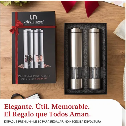 Vista 7 de Juego de molinillos eléctricos de sal y pimienta - Molino de acero inoxidable operado por batería con luz (2 molinos) - Operación automática con una