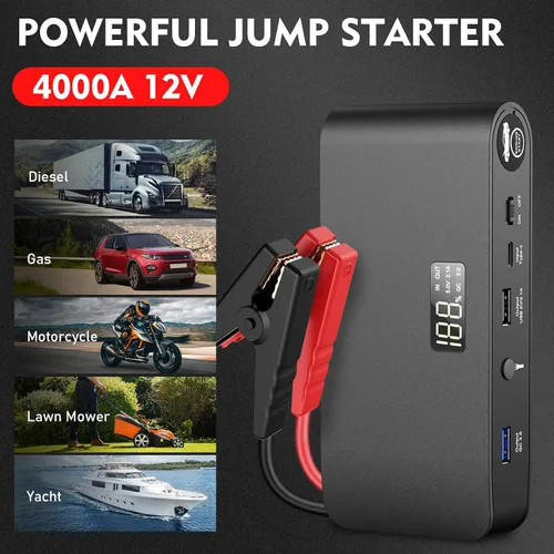 Vista 2 de BooKoo Arrancador de Batería de Coche 4000A, Cables de Puente de Batería Portátiles de 16000mAh para Automóviles 8L de Gasolina 7L de Motores