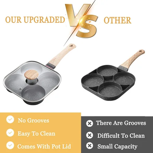 Vista 5 de JUSTUP Sartén antiadherente para huevos, sartén dividida para huevos, mango resistente al calor, sartén de 3 secciones, sartén para tortilla