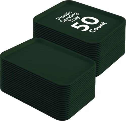 Vista 19 de Restaurantware Bandejas de comida rápida, paquete de 10 bandejas de plástico para cafetería, de 10 x 14 pulgadas, rectangulares verdes, aptas