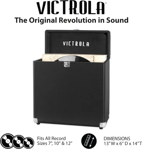 Vista 2 de Victrola Collector – Estuche de almacenamiento para discos de vinilo – Capacidad para más de 30 discos de vinilo para tocadiscos, hardware