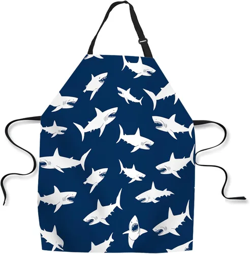 Vista 13 de Delantal de Cocina de Cocina Tiburón Marino Verde Delantal de Cocina para Hornear Chef Delantal Impermeable para Mujeres Hombres 31X27 Pulgadas