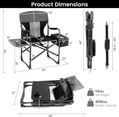 Vista 3 de Tangkula Sillas de campamento, silla de campamento plegable con mesa auxiliar, bolsa refrigeradora, silla de césped acolchada exterior portátil