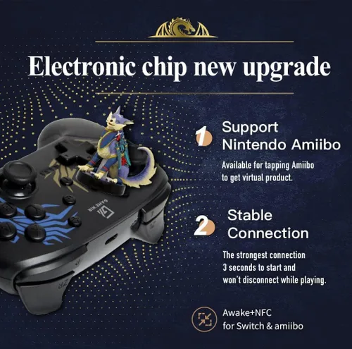 Vista 3 de GAME'NIR DRAGON PATTERN Wireless Switch Controller Support NFC Amiibo, Ergonomic Switch Pro Controller for SwitchSwitch LiteSwitch OLED with Dual