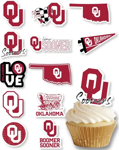 Vista 37 de Decoraciones para cupcakes de la Universidad de Alabama, suministros para fiestas de fútbol americano, cumpleaños, graduación (24 piezas)
