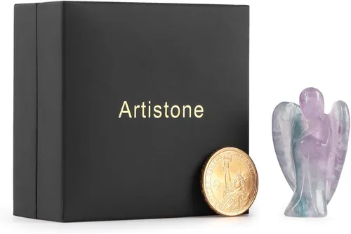 Vista 6 de Artistone Figuras de ángel de fluorita arcoíris con cristales curativos, estatua de ángel guardián de bolsillo natural, decoración de piedra
