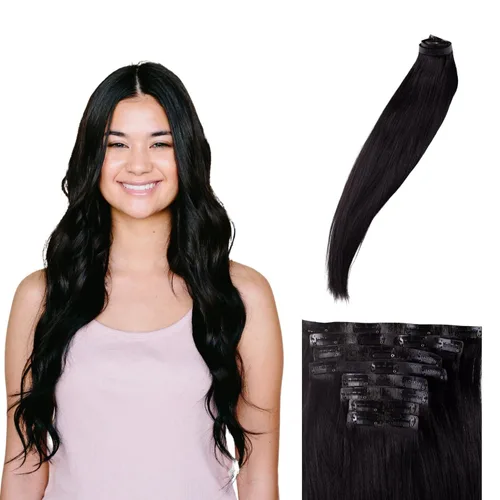 Vista 7 de BFB Hair Extensiones de cabello con pinzas para mujer, extensiones de cabello humano real, rubio descalzo con reflejos rubios, 21 pulgadas, 10