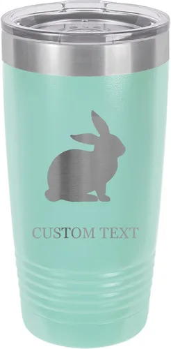 Vista 9 de 20-Ounce Vacuum Insulated Stainless Steel Tumbler Customized Double-Walled Laser Engraved Pink Coffee Mug, Rabbit, Personalized