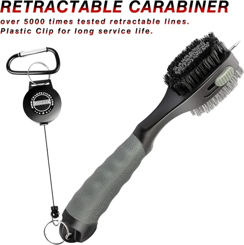Vista 6 de CHAMPKEY PRO - Cepillo retráctil para palos de golf, cabezal de cepillo de gran tamaño con agarre de goma suave y limpiador de ranuras retráctil