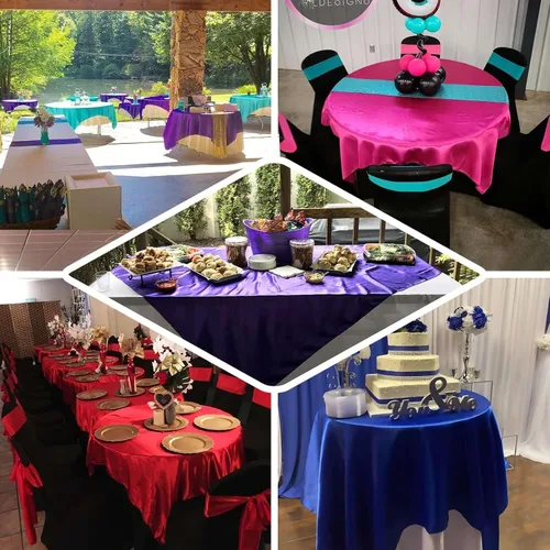 Vista 5 de Efavormart Paquete de 5 Sobremanteles Cuadrados de Satén de 60" para Decoraciones de Mesa de Bodas, Catering y Fiestas, Cubierta de Mantel Negro
