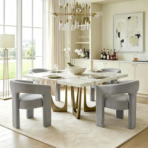Vista 22 de Modernas sillas de comedor, silla de sherpa tapizada de terciopelo con respaldo, silla de tocador Boucle ensamblada cómoda para cocina, comedor
