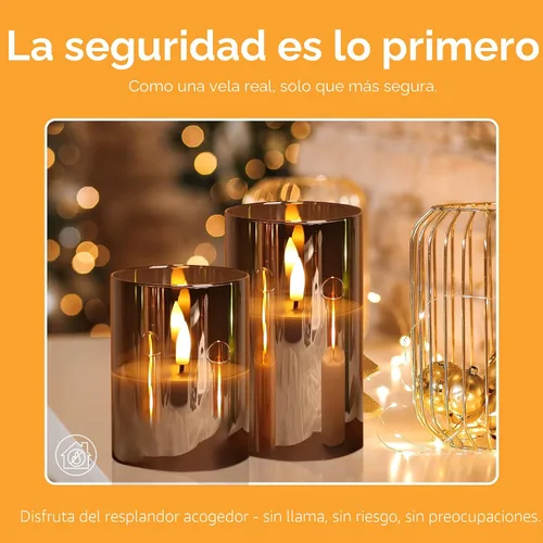 Vista 5 de Eywamage Juego de 3 velas LED sin llama de cristal gris ahumado con control remoto, parpadeantes que funcionan