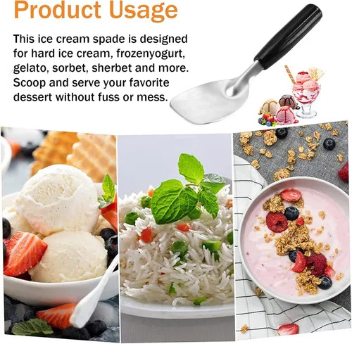 Vista 4 de 2 piezas de pala para helado, pala de helado, paleta de helado de acero inoxidable con mango de plástico, resistente y duradero, a prueba de doblez