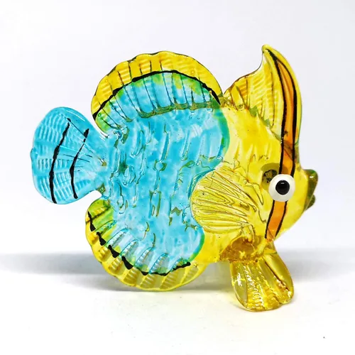 Vista 2 de Estatua de cristal de pescado azul coleccionable costera en miniatura soplada a mano