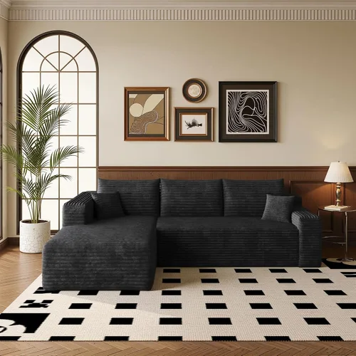 Vista 7 de AUGOP Sofá modular moderno de 96 pulgadas para sala de estar, sofá modular con sofás en forma de L, sofá tapizado sin hueso, sofá seccional con Negro
