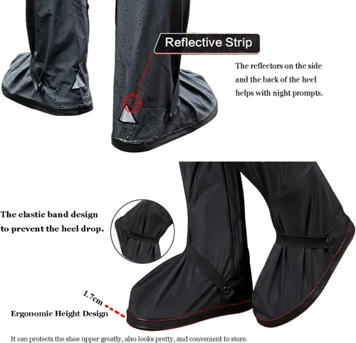 Vista 5 de HLKZONE Cubiertas impermeables para botas de lluvia, plegables, reutilizables, antideslizantes, con reflector, para mujeres y hombres