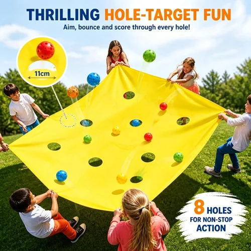 Vista 3 de Sonyabecca Yellow Hole Tarp Team Building Games for Work with 8 Pcs Team Building Ball for Teamwork Group Learning Fun