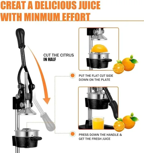 Vista 3 de Exprimidor manual profesional de limón, exprimidor manual comercial de prensa de frutas, sin pelar, sin necesidad de añadir agua, fácil operación