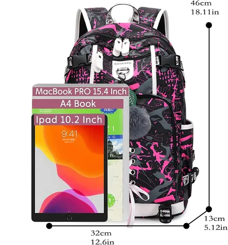 Vista 2 de GUIVITU Mochila infantil para niñas, mochila escolar para niños, mochila casual con bolsa de almuerzo, Rosado, talla única , Mochilas Daypack