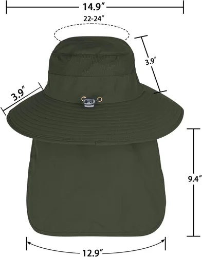 Vista 6 de Sombreros de sol para hombres y mujeres con solapa para el cuello Verde militar