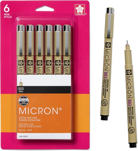 Vista 11 de SAKURA Pigma Micron 50131 - Bolígrafos fineliner, tamaño de 10 puntas, tinta negra archival, paquete de 6