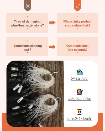 Vista 6 de Sunny Hair Extensiones de cabello humano microlink de 24 pulgadas, fáciles
