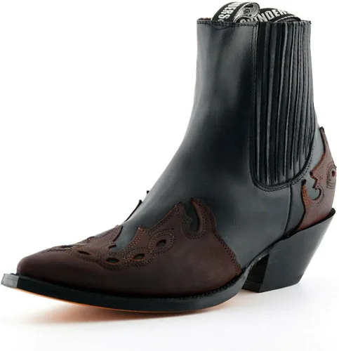 Vista 2 de Grinders Arizona Lo Negro y Borgoña Unisex Cuero Biker Tacón Cubano Botas Vaqueras