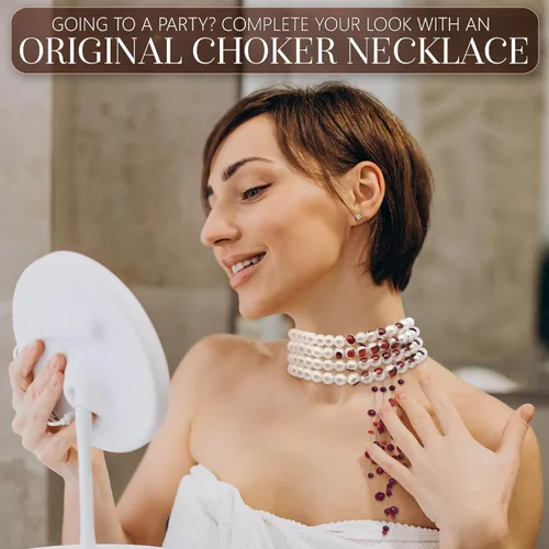 Vista 5 de V TOWER Collar de perlas blancas para mujer, collar de perlas falsas, accesorios estéticos góticos para mujer, collar de bisutería, collar