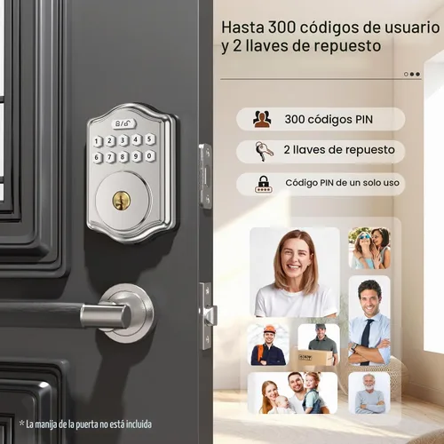 Vista 2 de 52HZ Cerradura de puerta de entrada sin llave con código, cerrojo electrónico con teclado y 2 llaves, cerraduras inteligentes para puerta principal