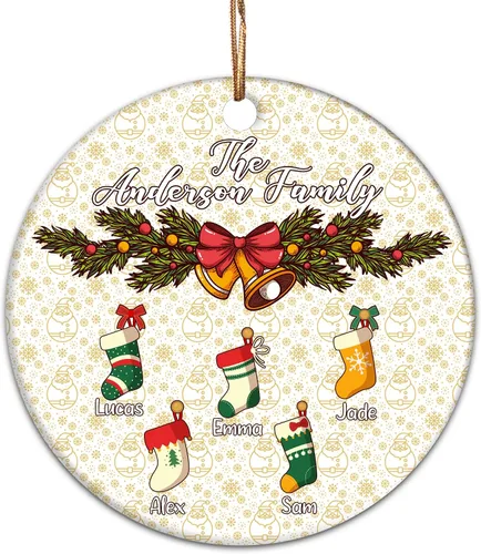 Vista 16 de Adorno de círculo de Navidad personalizado para la familia, adorno personalizado con nombre de familia para Navidad, adorno personalizado