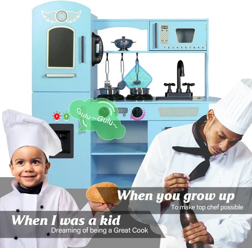 Vista 2 de TaoHFE Juego de Cocina de Juguete, Juego de Cocina Azul para Niños de 4 a 8 Años, Juego de Cocina para Niñas y Niños, Juego de Cocina de Madera