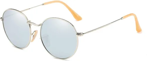 Vista 2 de ENSARJOE - Gafas de sol polarizadas redondas con lentes espejadas unisex clásicas con marco de metal