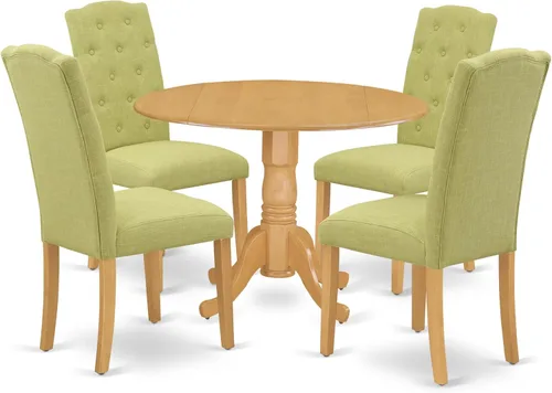 Vista 18 de East West Furniture DLCE3-BLK-21 - Juego de mesa de comedor de 3 piezas que contiene una mesa de comedor redonda con gotas y 2 sillas tapizadas