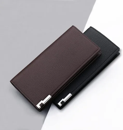 Vista 2 de Cartera larga de identificación de moneda de moda para hombre de color sólido bolsa abierta con múltiples ranuras para tarjetas cartera de girasol