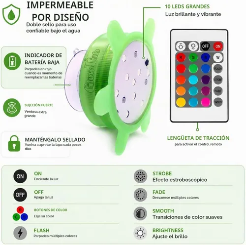 Vista 4 de Luz LEDES sumergida que cambia de color por control remoto para tina o spa - Funciona con batería