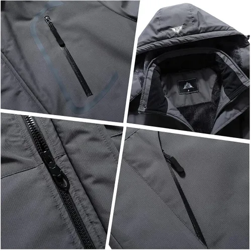 Vista 8 de Chaqueta de esquí impermeable para hombre, resistente al viento, cortavientos, abrigo de nieve cálido con capucha